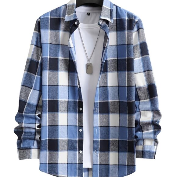 Other - Men's Plaid Flannel Shirt Fall Casual Long Sleeve Button Down Shirt Size L